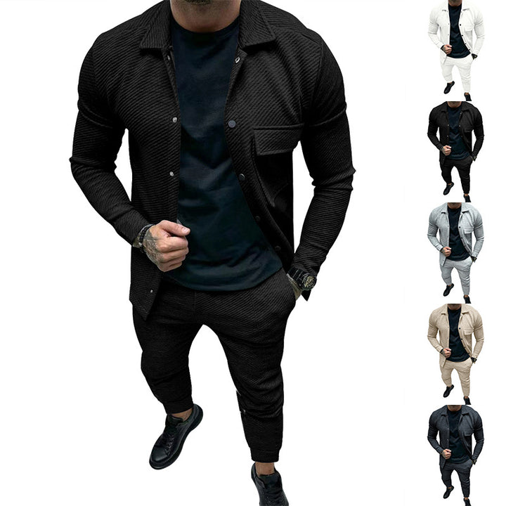 Herren Strukturiertes Jersey-Freizeitset mit Overshirt und Tapered Jogginghose Echoarchiv