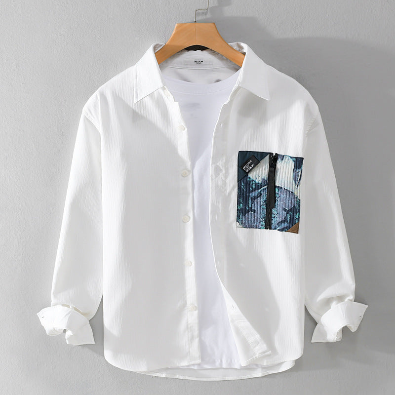 Herren Leichtes Hemdjacke-Overshirt mit kontrastierter Reißverschluss-Brusttasche und Relaxed-Fit Echoarchiv