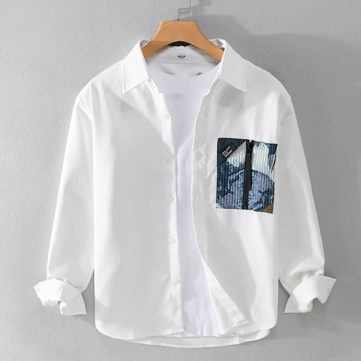 Herren Leichtes Hemdjacke-Overshirt mit kontrastierter Reißverschluss-Brusttasche und Relaxed-Fit Echoarchiv