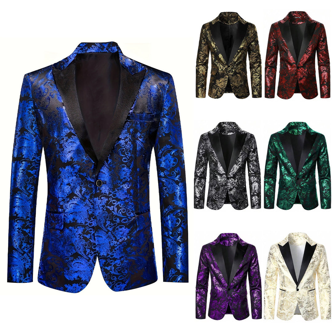 Herren eleganter Samt Blazer mit floralem Muster Echoarchiv