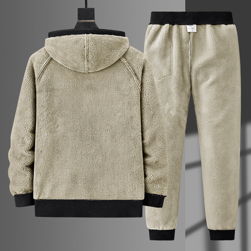 Herren fleecegefüttertes Freizeit-Jogginganzug-Set mit Kapuzenjacke und konisch geschnittener Jogginghose Echoarchiv