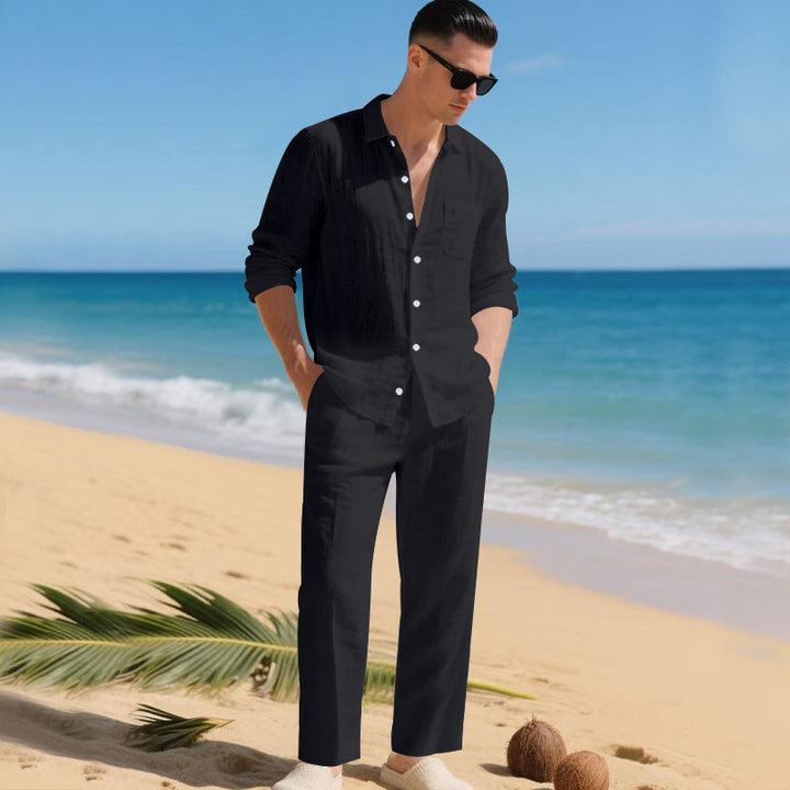 Herren leichtes Leinen-Outfit mit stilvollem Hemd und eleganter Hose Echoarchiv