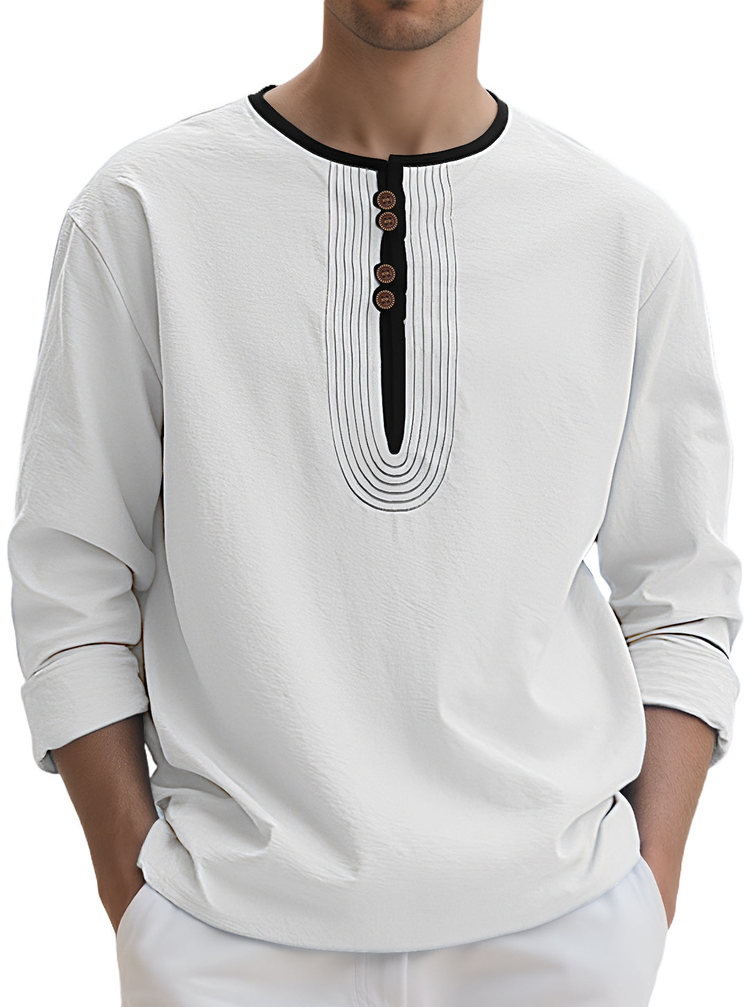 Herren Langarmshirt mit dekorativem Knopfverschluss Echoarchiv