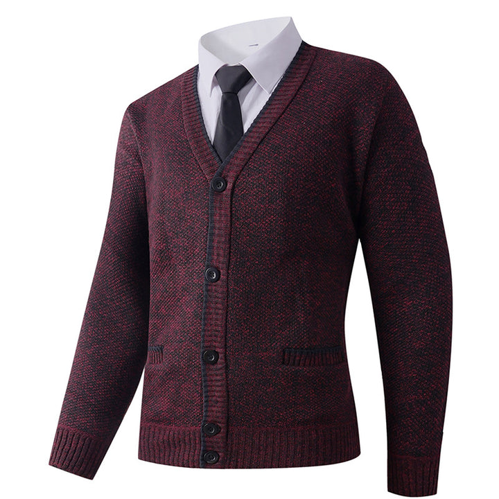 Herren Strukturierte Strickcardigan mit V-Ausschnitt, Knopfleiste und Eingrifftaschen Echo Archiv
