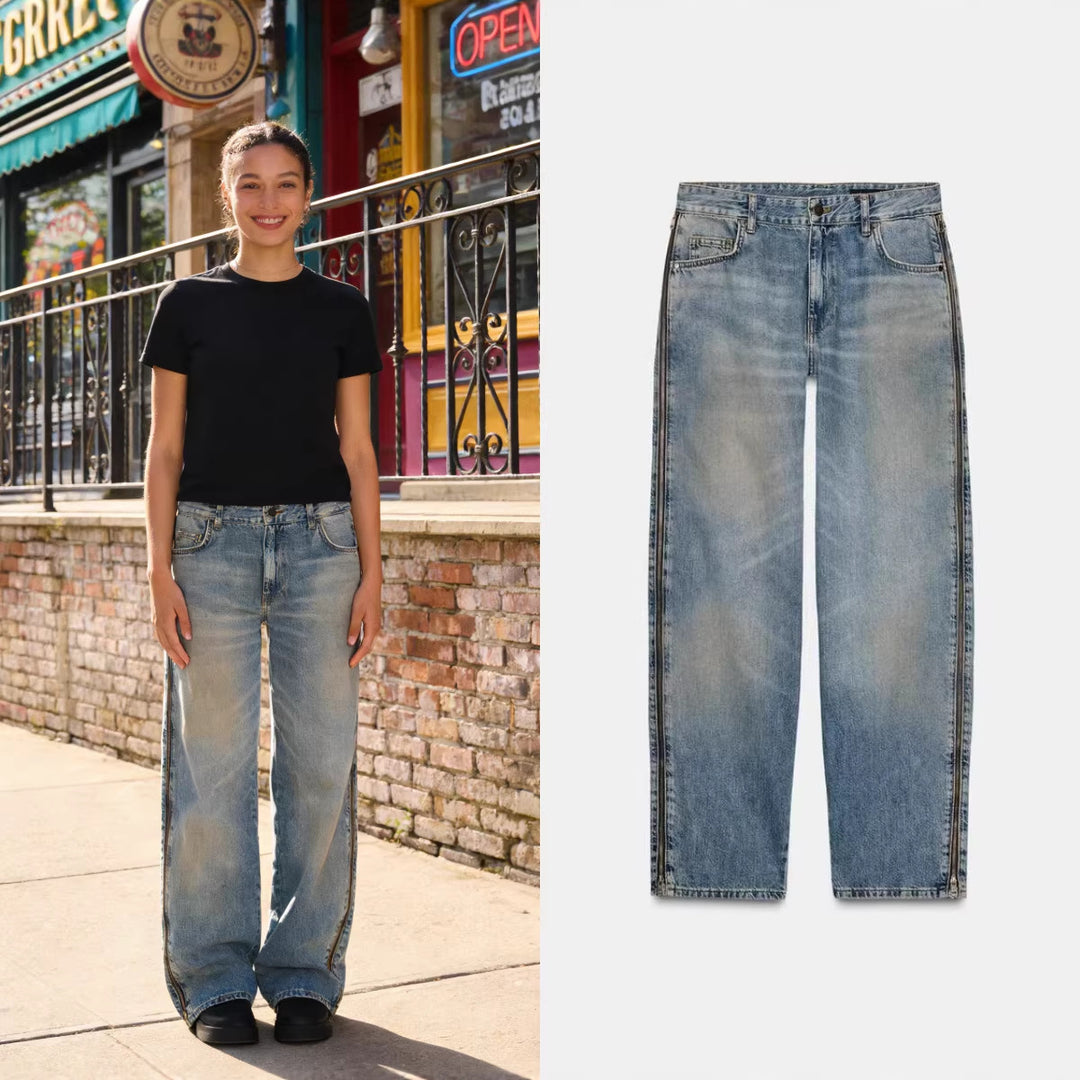 Damen Weite High‑Waist Jeans mit geradem Bein und Vintage-Wash Echo Archiv