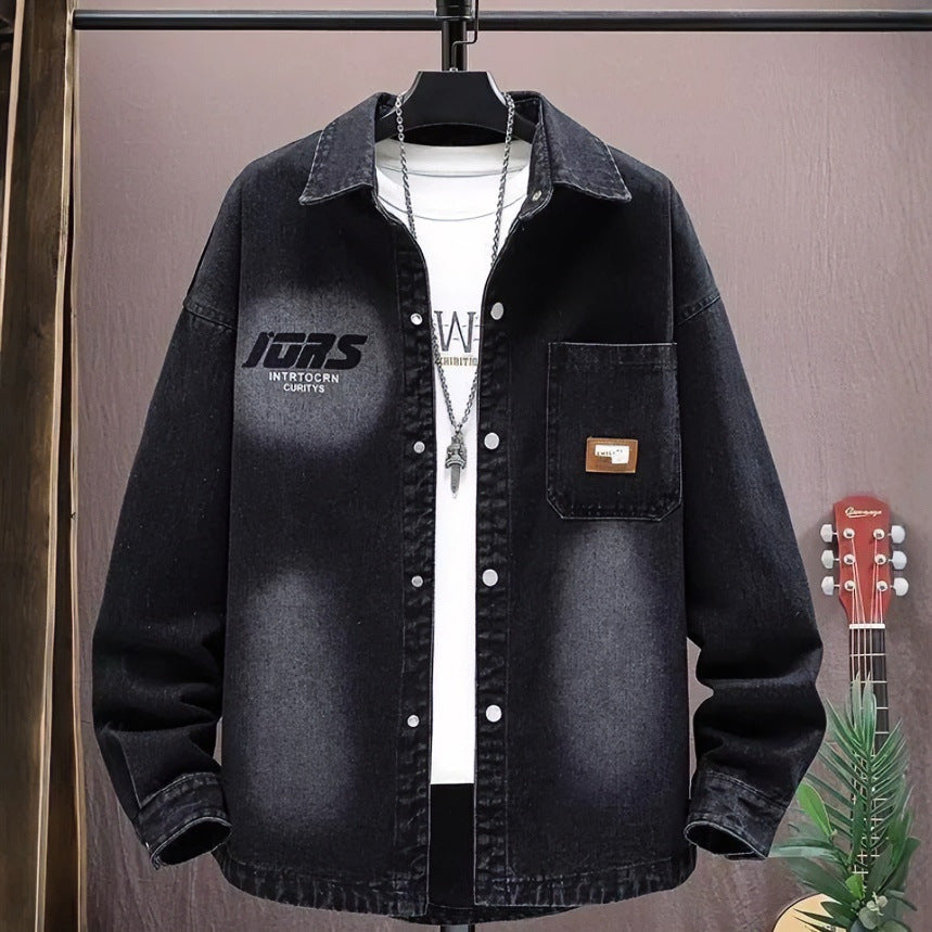 Herren Oversized Denim-Hemdenjacke im Vintage-Wash mit aufgesetzter Brusttasche Echoarchiv