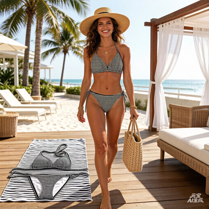 Damen Triangel-Bikini-Set mit klassischem Streifenmuster Echo Archiv