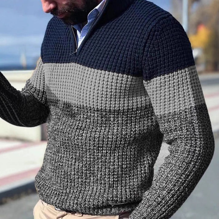 Herren Grobgestrickter Strukturstrick-Pullover mit halbem Reißverschluss und Raglanärmeln Echo Archiv
