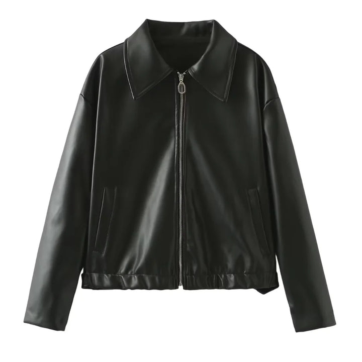 Damen nan kastig geschnittene Kunstlederjacke mit durchgehendem Reißverschluss und elastischem Saum Echo Archiv