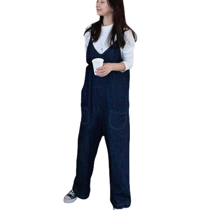 Damen Oversized Denim-Latzhose mit weitem Bein und Eingrifftaschen – Avélisse