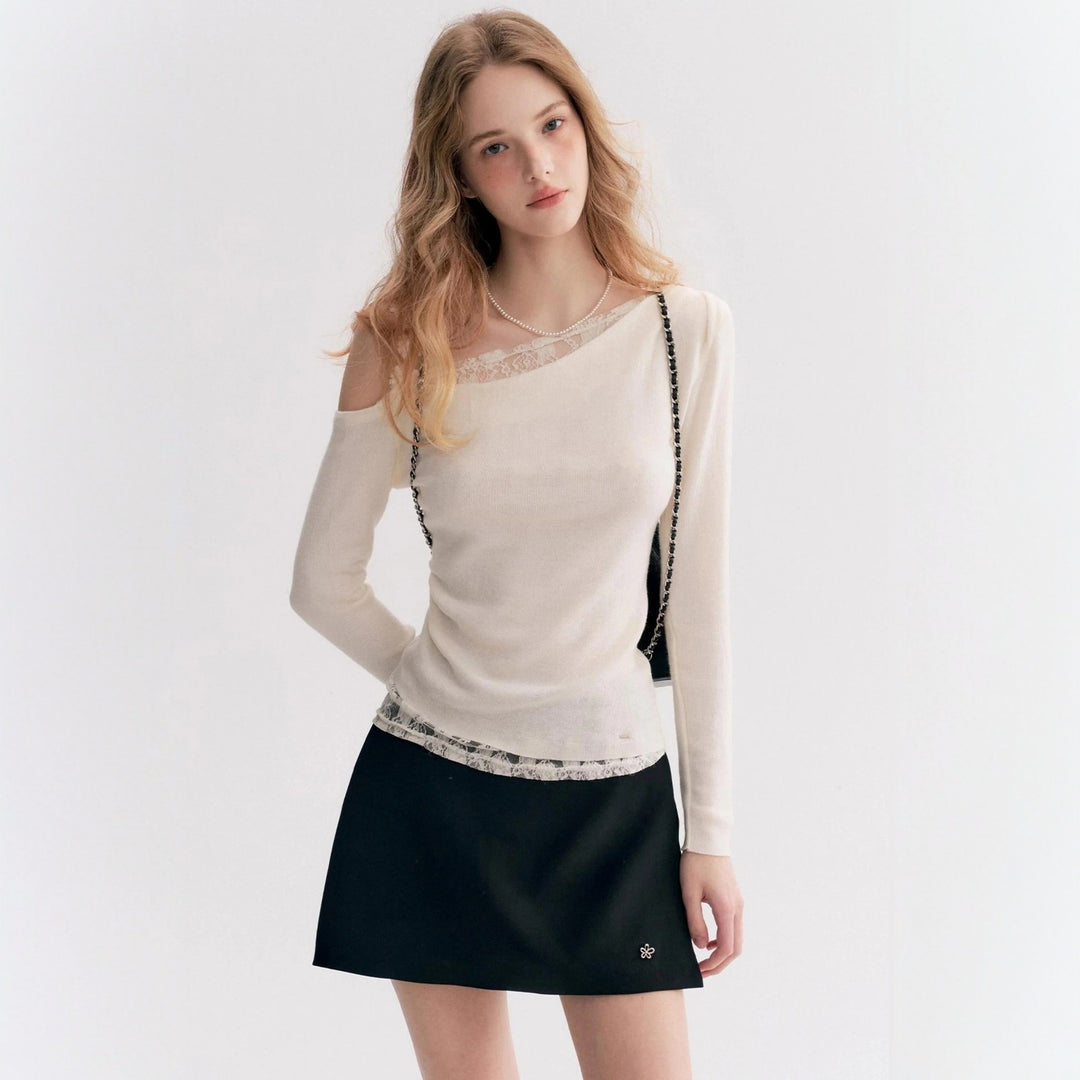 Damen Elegantes Oberteil mit transparentem Spitzenbesatz Echo Archiv