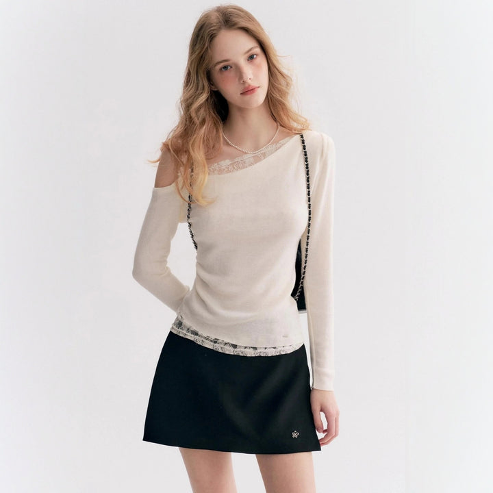 Damen Elegantes Oberteil mit transparentem Spitzenbesatz Echo Archiv