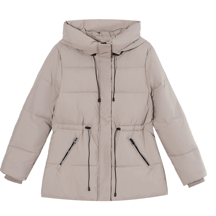 Damen Wattierter Mid‑Length Parka mit Kapuze, Taillenzug und Reißverschlusstaschen Echo Archiv