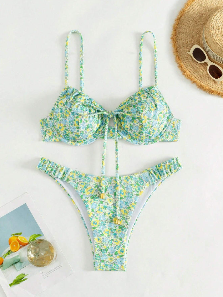 Damen Floral Bikini mit hochwertigen Rüschen und verstellbaren Trägern Echo Archiv