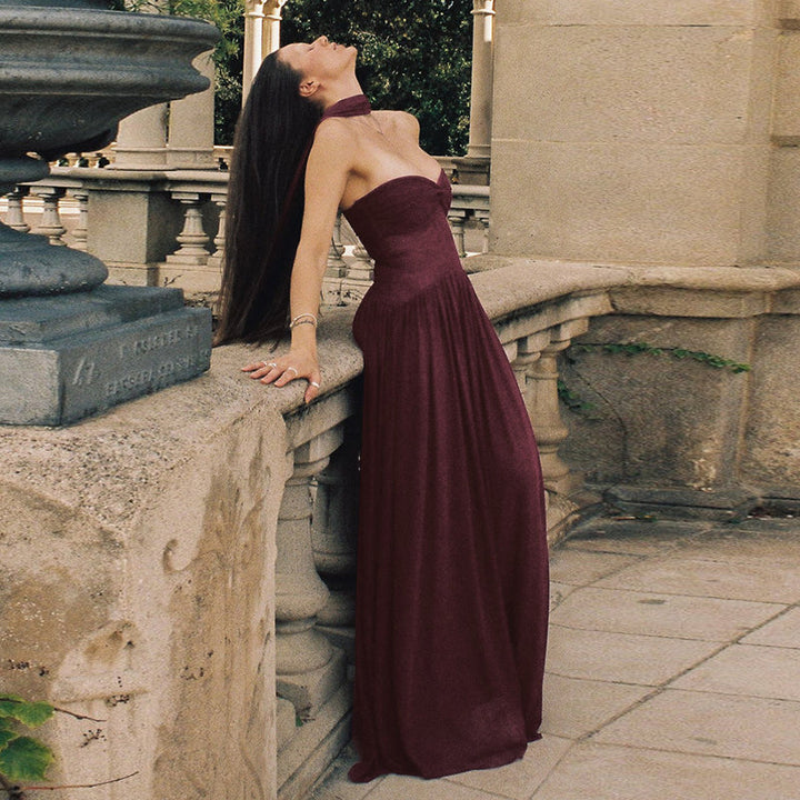 Damen elegantes schulterfreies Maxikleid mit fließendem Rock und raffinierter Drapierung Echo Archiv
