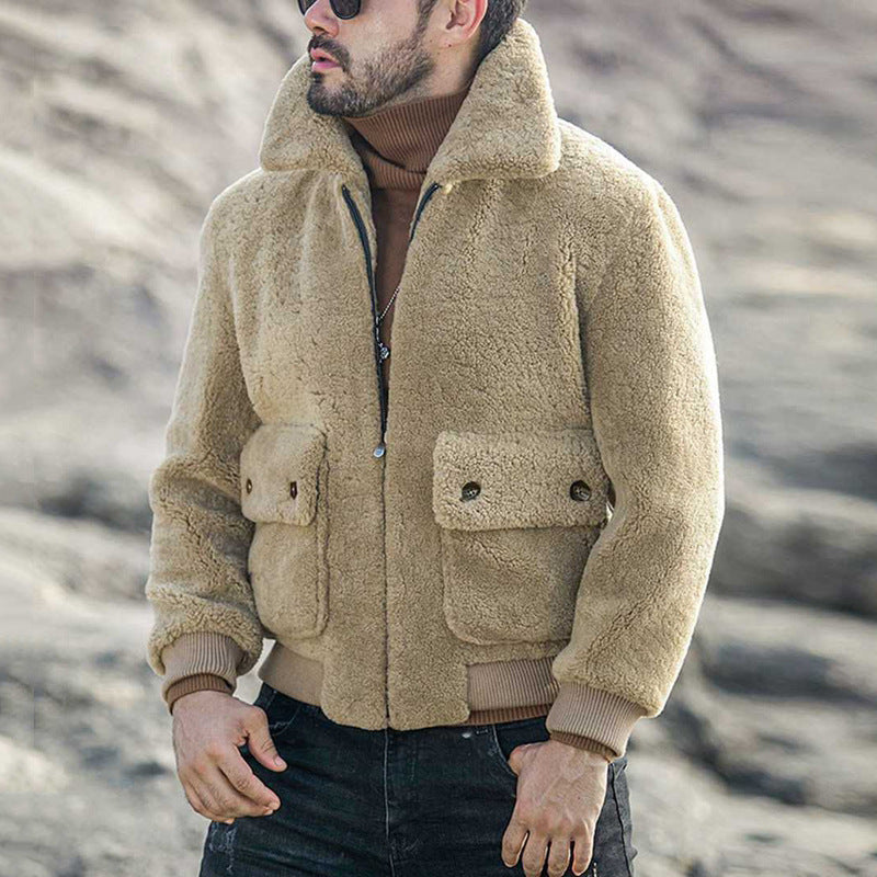 Herren kuschelige Teddyfelljacke mit praktischen Taschen Echoarchiv