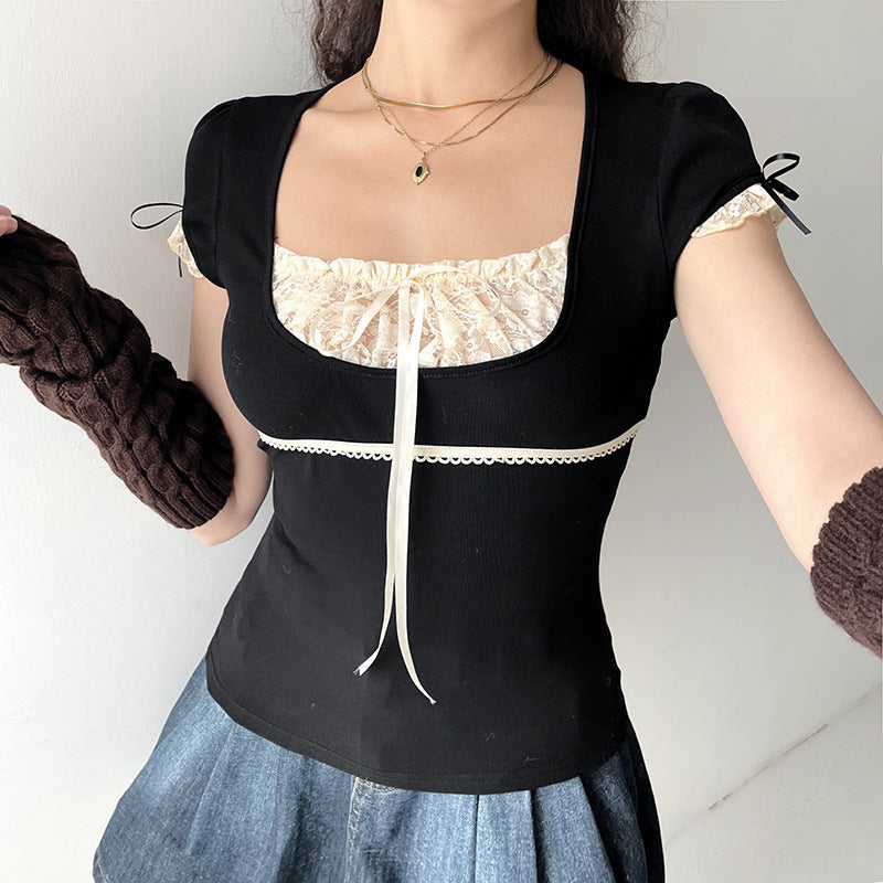 Damen Elegantes Spitzenoberteil mit raffinierten Schnürdetails Echo Archiv
