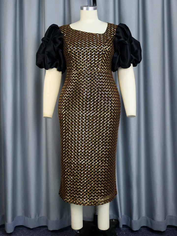 Damen Abendkleid mit strukturiertem Oberteil und voluminösen Puffärmeln Echo Archiv