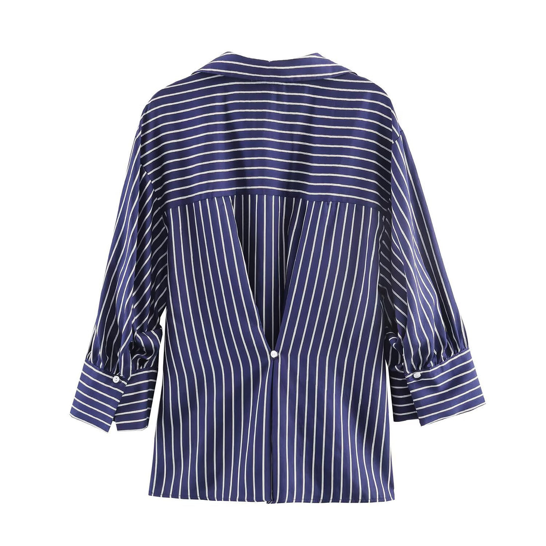Damen Oversized Hemdbluse mit vertikalen Streifen, Ballonärmeln und breiten Manschetten Echo Archiv