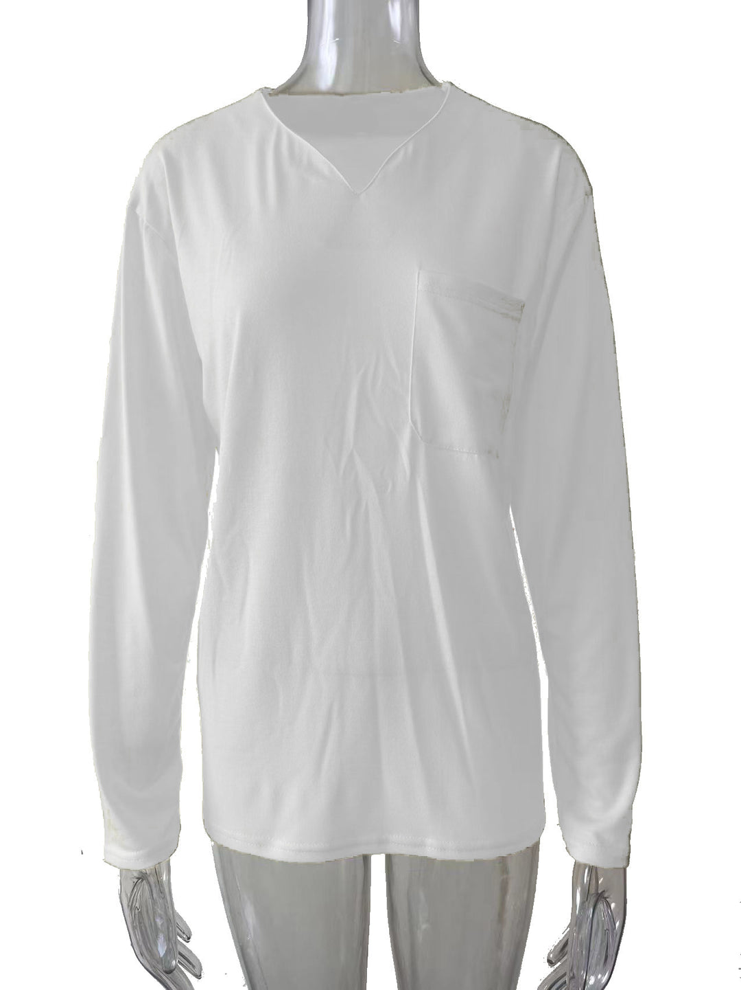 Damen nan legeres Langarmshirt mit V-Notch-Ausschnitt, Brusttasche und lockerer Oversize-Passform Echo Archiv