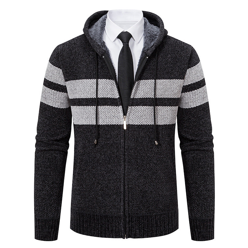 Herren nan gestrickte Kapuzenjacke mit Teddyfutter, verdecktem Reißverschluss und kontrastreifen Echo Archiv
