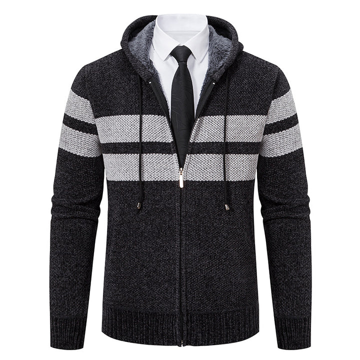 Herren nan gestrickte Kapuzenjacke mit Teddyfutter, verdecktem Reißverschluss und kontrastreifen Echo Archiv