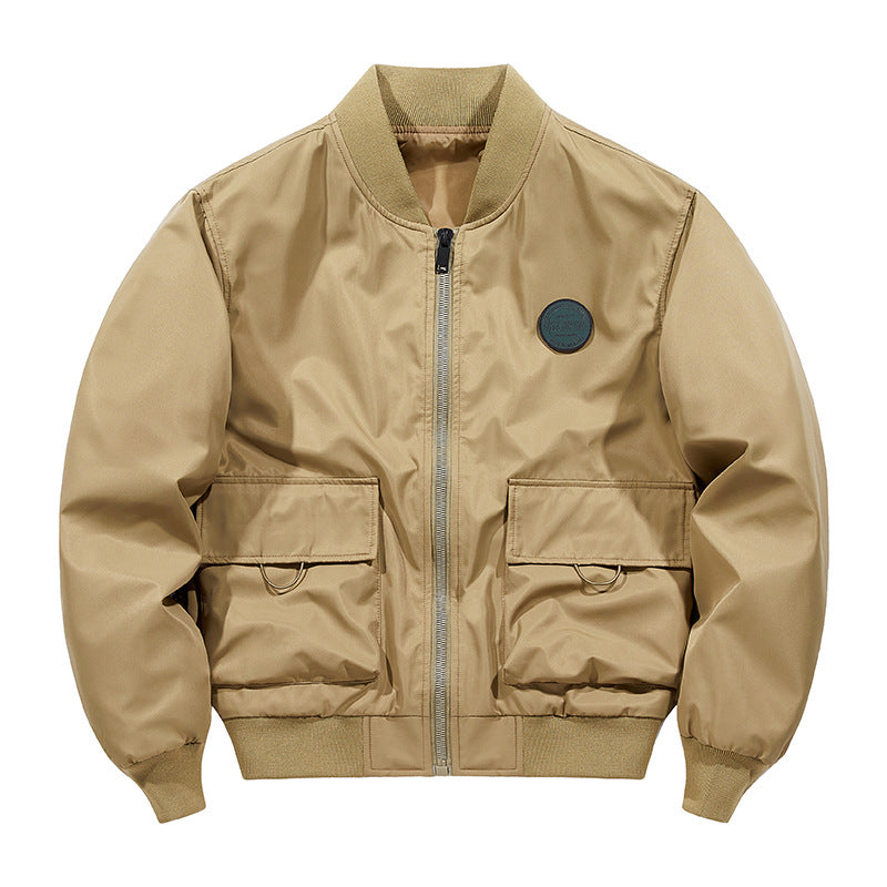 Men's short-length military-inspired zip bomber jacket with dual flap cargo pockets and D-ring accents – Brevano