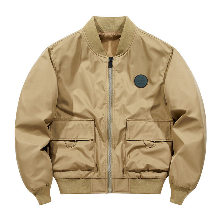 Men's short-length military-inspired zip bomber jacket with dual flap cargo pockets and D-ring accents – Brevano