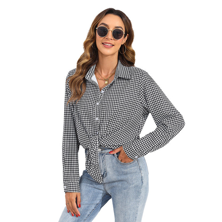 Damen nan geknotete Hahnentritt-Bluse mit Hemdkragen und durchgehender Knopfleiste Echo Archiv