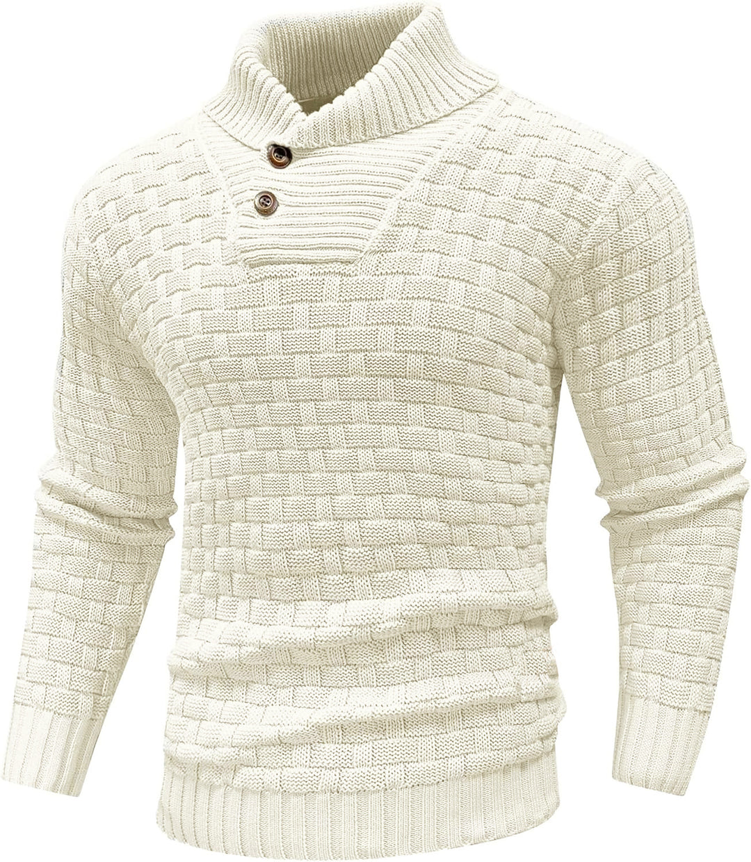 Herren Grobgestrickter Pullover mit hohem Rollkragen, Knopfleiste und Körbchenstrick Echo Archiv