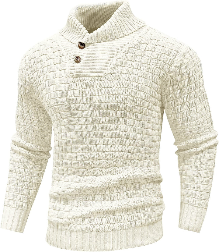 Herren Grobgestrickter Pullover mit hohem Rollkragen, Knopfleiste und Körbchenstrick Echo Archiv