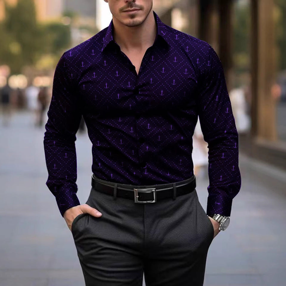 Herren Langarmhemd mit maritimem Ankerdesign Echoarchiv