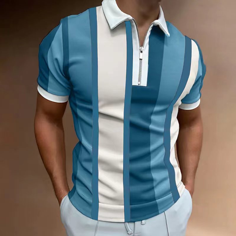 Herren Polohemd mit sportlichem Reißverschluss und elegantem Blockstreifenmuster Echoarchiv