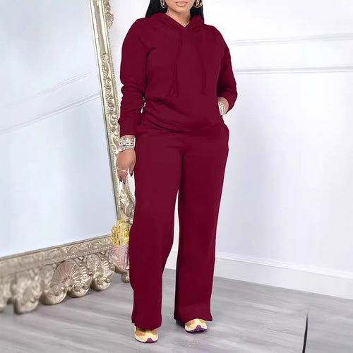 Damen Relax-Loungewear-Set mit weitem Highwaist-Palazzo-Jogger, Kapuzenpullover mit Kängurutasche und seitlichem Saumschlitz – Avérine
