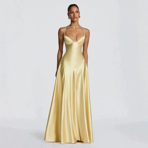 Damen elegantes Satin-Maxikleid mit raffinierten Spaghettiträgern Echo Archiv