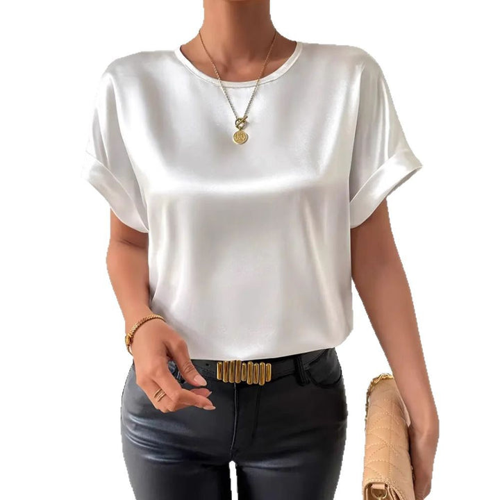 Damen nan leichtes Satin-Blusenshirt mit Rundhalsausschnitt und Umschlagärmeln Echo Archiv