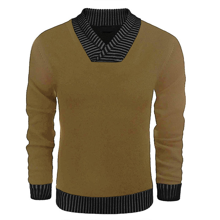 Herren Feinstrick-Pullover mit V-Ausschnitt und kontrastierendem Rippkragen Echo Archiv