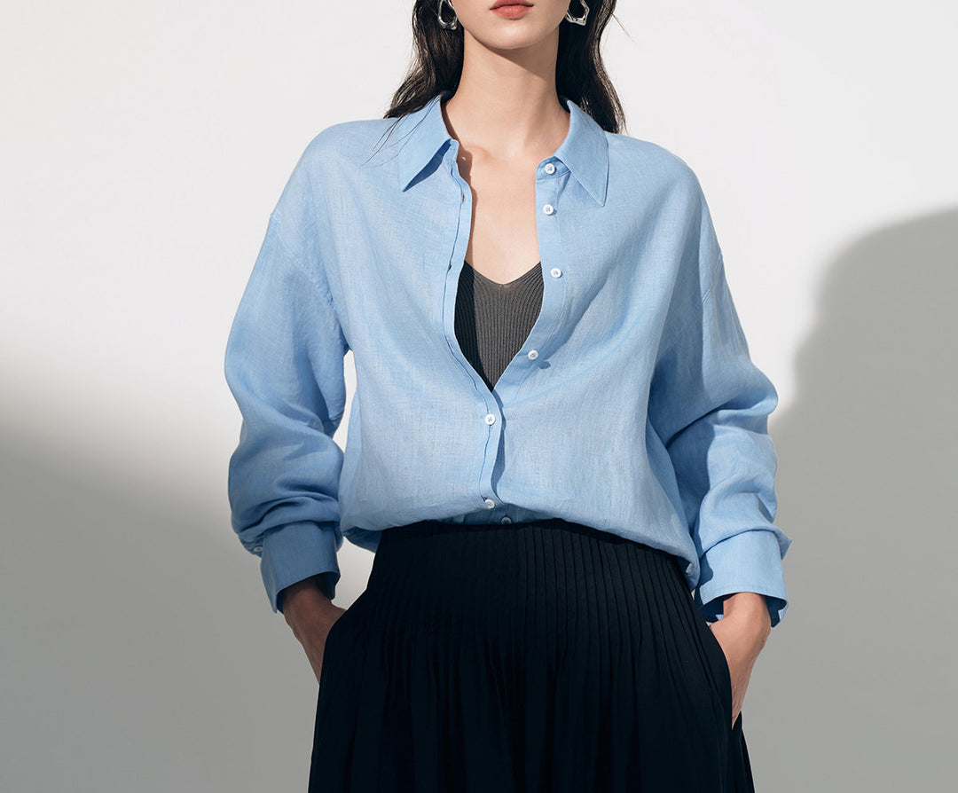 Damen Modische Leinenbluse mit langen Ärmeln Echoarchiv
