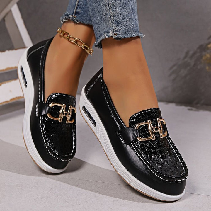 Damen  modische Plateau Loafer mit gepolstertem Luftkissenfußbett und Krokoprägung Echo Archiv