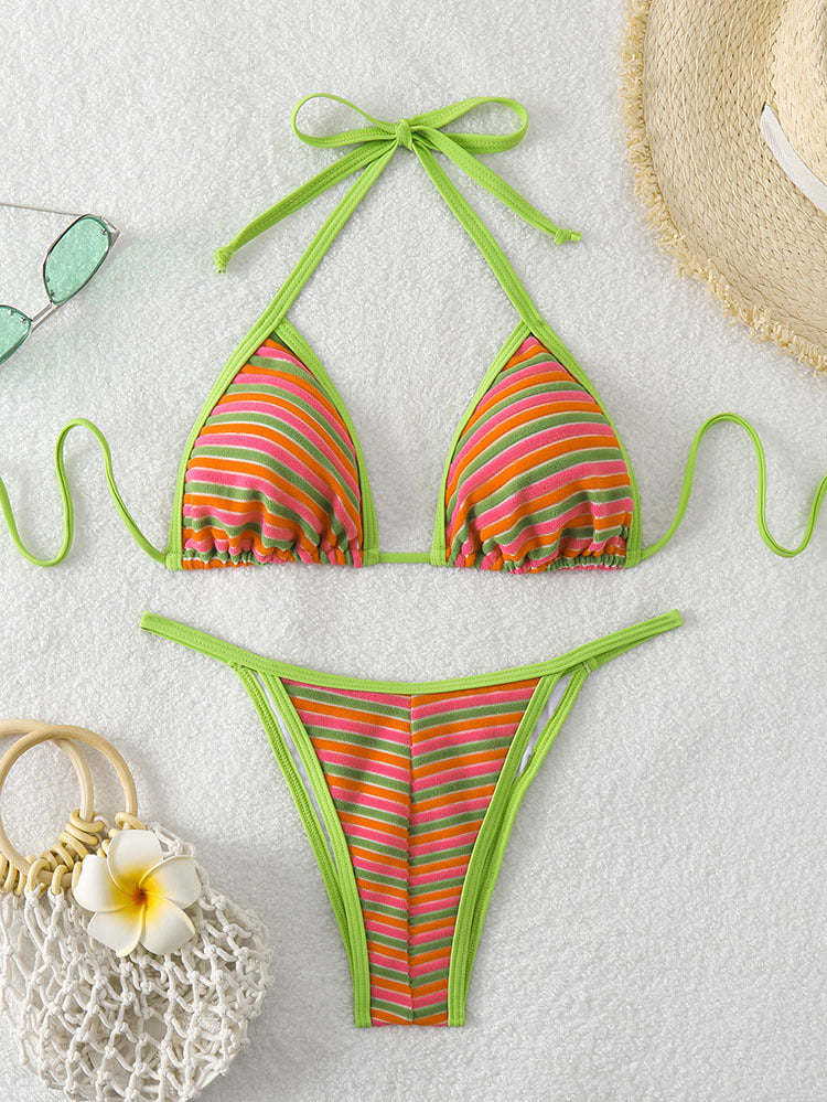 Damen Triangel-Bikini mit verstellbaren Bändern und fröhlichem Streifenmuster Echo Archiv
