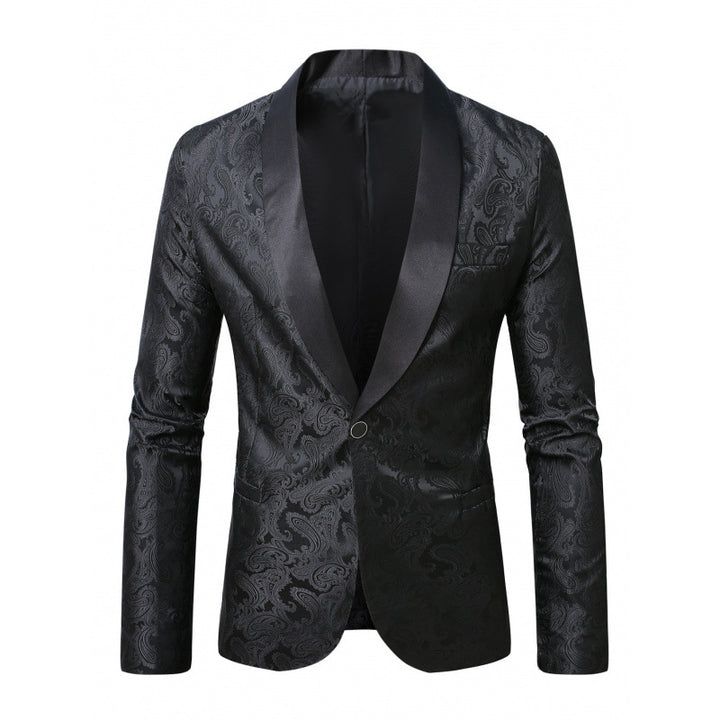 Herren Luxuriöser Satin Smoking-Blazer mit floralem Jacquard-Muster Echoarchiv