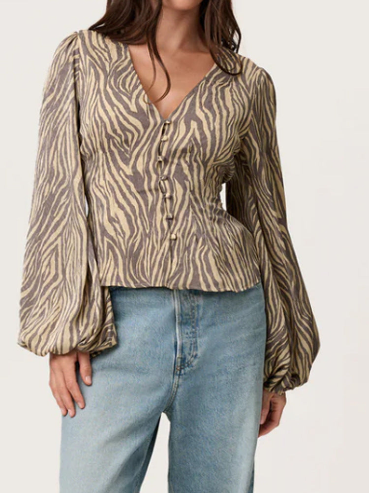 Damen Jacquard-Spitzenbluse mit tailliertem Schößchen und Ballonärmeln Echoarchiv