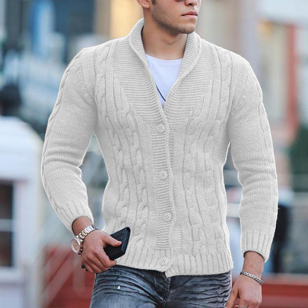 Herren Strickjacke mit einzigartigem Zopfmuster und modischem Schalkragen Echoarchiv
