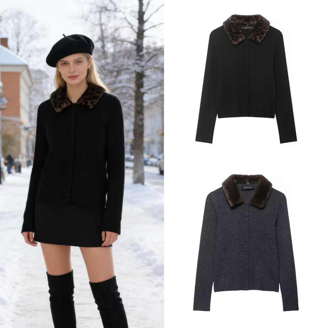 Damen Feinstrick-Cardigan mit Kunstpelzkragen und verdeckter Knopfleiste Echo Archiv