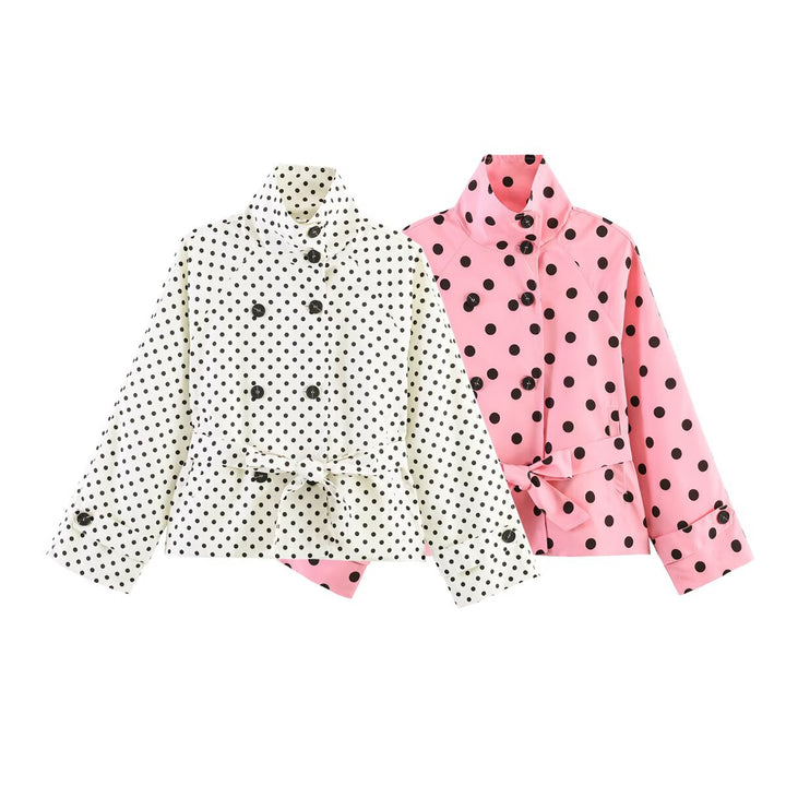 Damen Kurz geschnittener Regenmantel mit Polka-Dot-Muster und Bindegürtel Echo Archiv