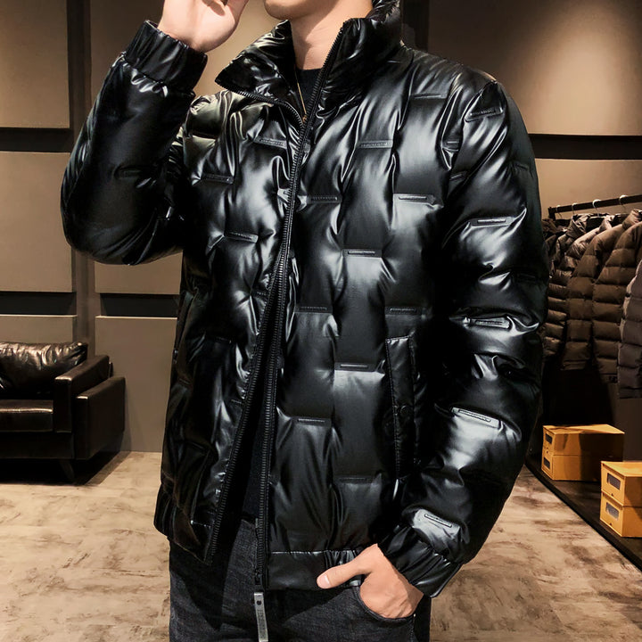 Herren glänzende Stepp‑Thermojacke mit quadratischer Steppe und hohem Stehkragen – Taviero
