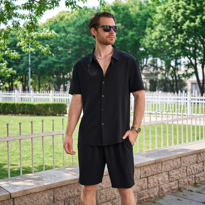 Herren leichte Sommer-Shorts und Kurzarm-Hemd Set Echoarchiv