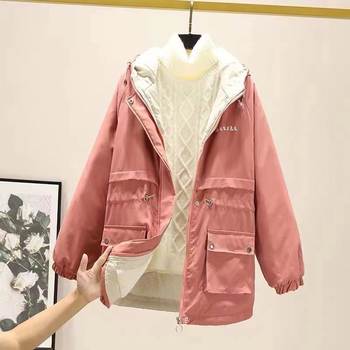 Damen gefütterte Parka-Jacke mit Kapuze und verstellbarem Taillenzug – Avérine