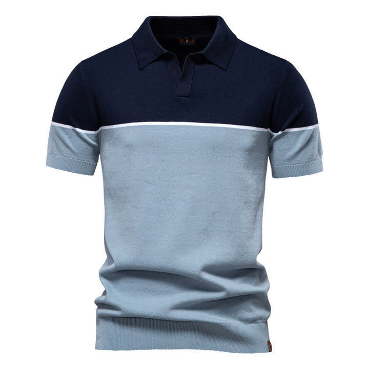Herren nan modernes Kurzarm-Poloshirt aus Feinstrick mit offenem Reverskragen und horizontaler Kontrastpasse Echo Archiv