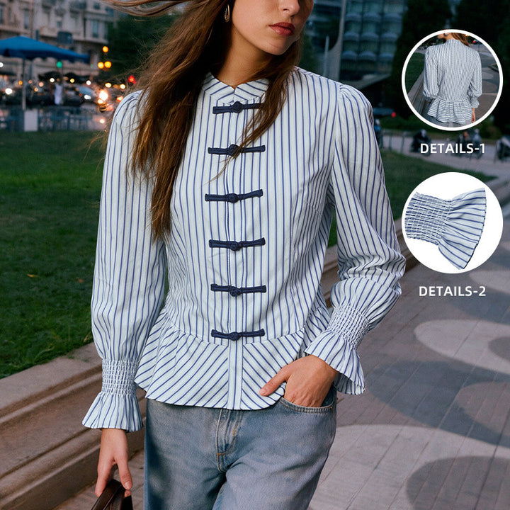 Damen Modische Bluse mit Rüschendetails und Knopfverschluss Echo Archiv